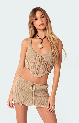 Edikted Baeside Crochet Lace Up Top