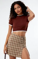 Daisy Street Plaid Lace Up Mini Skirt