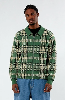 PacSun Green Plaid Collared Sweater Jacket