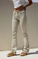 Beige Stretch Wide Waistband Low Rise Bootcut Jeans