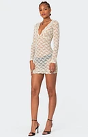 Edikted Beck Plunge Neck Sheer Lace Mini Dress