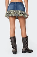 Edikted Camo Ruffle Denim Mini Skirt