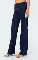 Edikted Buckle Belt Washed Flare Jeans