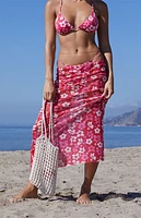 Pacsun Pink Floral Destination Mesh Midi Skirt