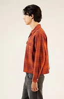 PacSun Orange Washed Cropped Camp Flannel Shirt