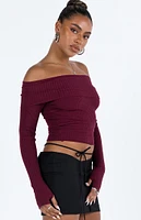 Princess Polly Eco Burgundy Morley Off-The-Shoulder Sweater