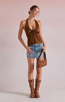 Beverly and Beck Celine Satin Tie Front Halter Top