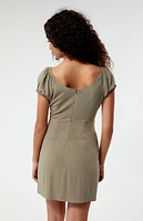 LA Hearts Tie Front Linen Mini Dress