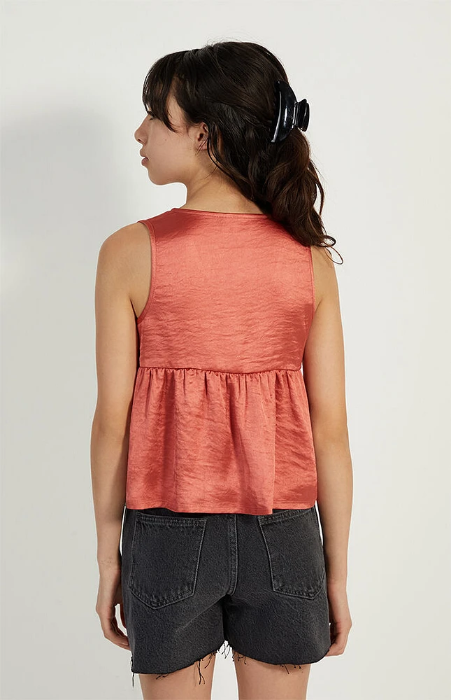 PacSun Kids Peach Satin Button Front Tank Top