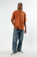 Pacsun Orange Suede Tencel Camp Shirt