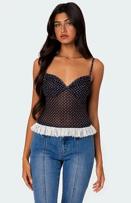 Edikted Polka Dot Cupped Mesh Tank Top