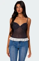 Edikted Polka Dot Cupped Mesh Tank Top