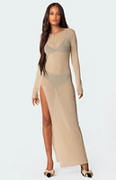 Edikted Glitter Mesh Slitted Maxi Dress