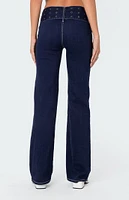 Edikted Buckle Belt Washed Flare Jeans