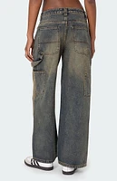 Edikted Contrast Panel Low Rise Washed Jeans