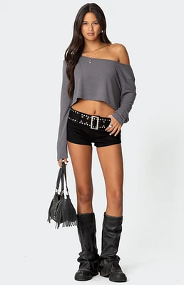 Edikted Studded Belt Denim Micro Shorts