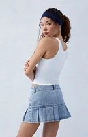 PacSun Eco Medium Indigo Pleated Low Rise Denim Mini Skirt