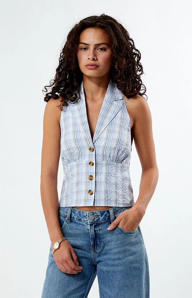 LA Hearts Plaid Button Up Halter Top