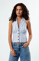 LA Hearts Plaid Button Up Halter Top