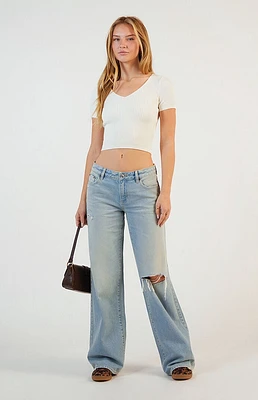 PacSun Casey Ripped Low Rise Baggy Jeans Light Indigo