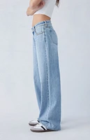PacSun Light Indigo Rhinestone Low Rise Wide Leg Jeans