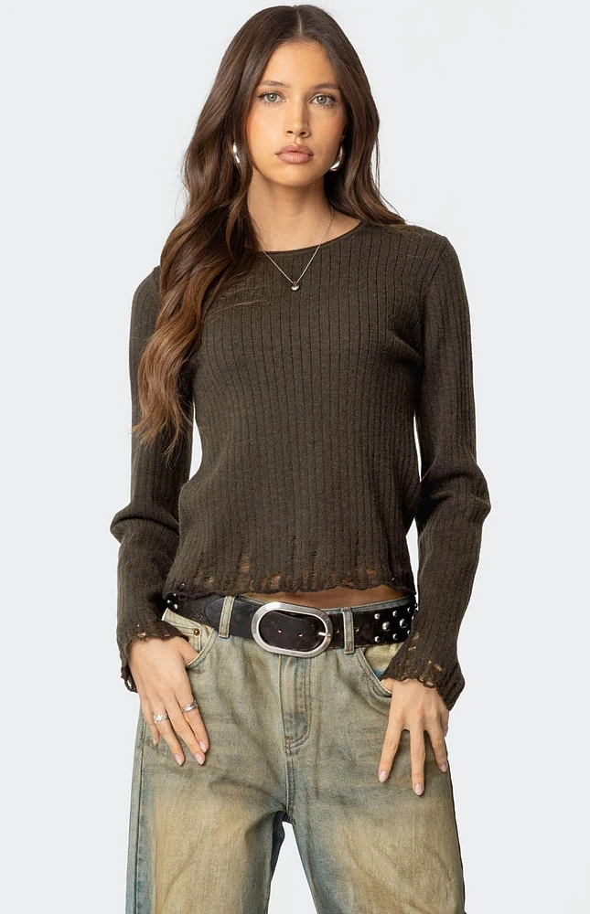 Edikted Distressed Ribbed Knit Sweater