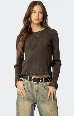 Edikted Distressed Ribbed Knit Sweater