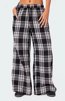 Edikted Lounge Around Plaid Wide Leg Pants