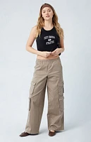 PacSun Taupe Draped Low Rise Wide Leg Cargo Pants