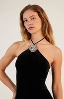 Glamorous Rhinestone Rose Halter Mini Dress