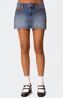 Edikted Vera Suede Trim Denim Mini Skirt