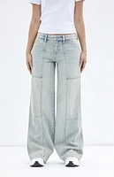 PacSun Casey Light Indigo Low Rise Baggy Cargo Jeans