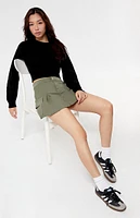 PacSun Olive Stretch Pleated Cargo Mini Skirt