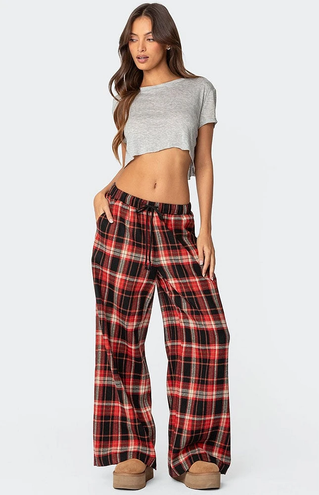 Edikted Lounge Around Plaid Wide Leg Pants