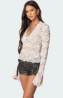 Edikted Sheer Lace Bell Sleeve Top