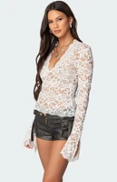 Edikted Sheer Lace Bell Sleeve Top