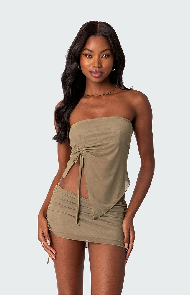 Edikted Joy Asymmetric Sheer Mesh Tube Top