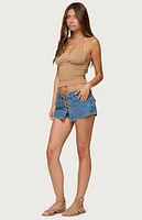 Edikted Olivera Lace Up Denim Mini Skort