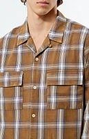 PacSun Brown Plaid Washed Cropped Flannel Shirt