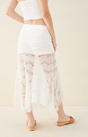 Beverly & Beck Sheer Asymmetrical Lace Midi Skirt