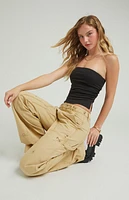 Pacsun Tan Rhinestone Low Rise Baggy Carpenter Pants