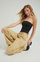 PacSun Tan Rhinestone Low Rise Baggy Carpenter Pants