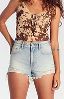 Pacsun Light Indigo Ripped Hem High Waisted Denim Festival Shorts
