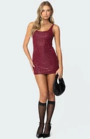 Edikted Rhinestone Mesh Mini Dress