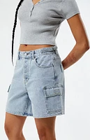 PacSun Light Indigo Denim Cargo Dad Jorts