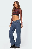 Edikted Noel Plaid Printed Mesh Crop Top