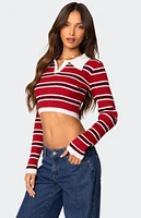 Edikted Collared Stripey Ribbed Crop Top