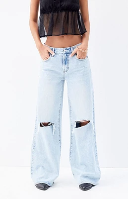 PacSun Lena Light Indigo Ripped Low Rise Super Baggy Jeans