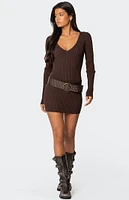 Edikted Ribbed Knit V Neck Mini Dress