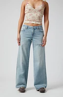 Pacsun Casey Ripped Slit Low Rise Baggy Jeans Light Indigo